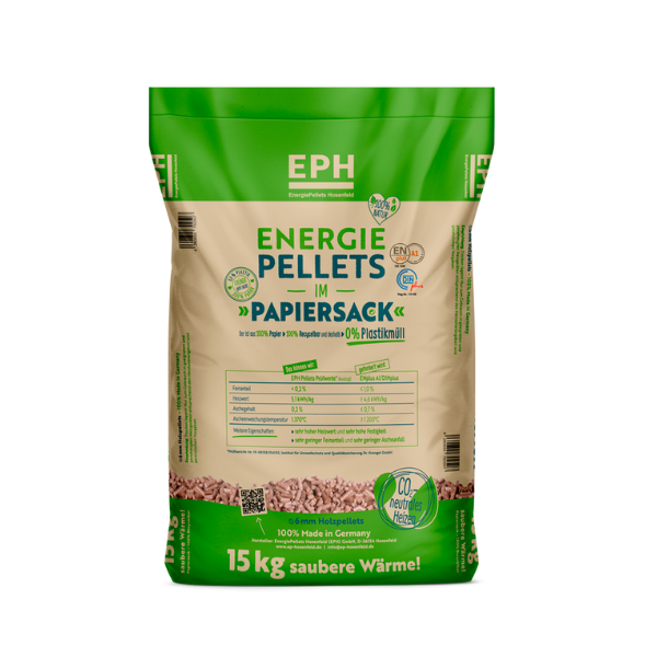 EPH Holzpellets ENplus A1 – 975 kg Palette (65 × 15-kg-Papiersäcke) – Premium Holzpellets