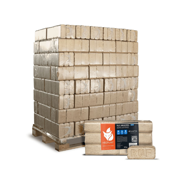 Heizfuxx RUF Original Blue Holzbriketts – Hochverdichtete Hartholz-Briketts