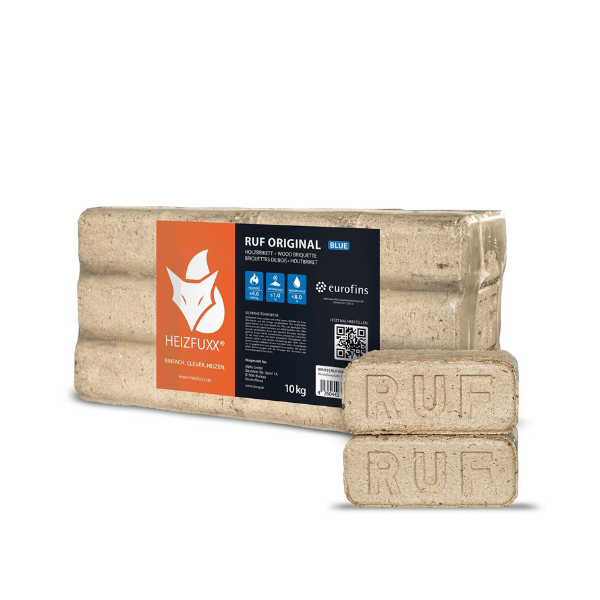 Heizfuxx RUF Original Blue Holzbriketts – Hochverdichtete Hartholz-Briketts