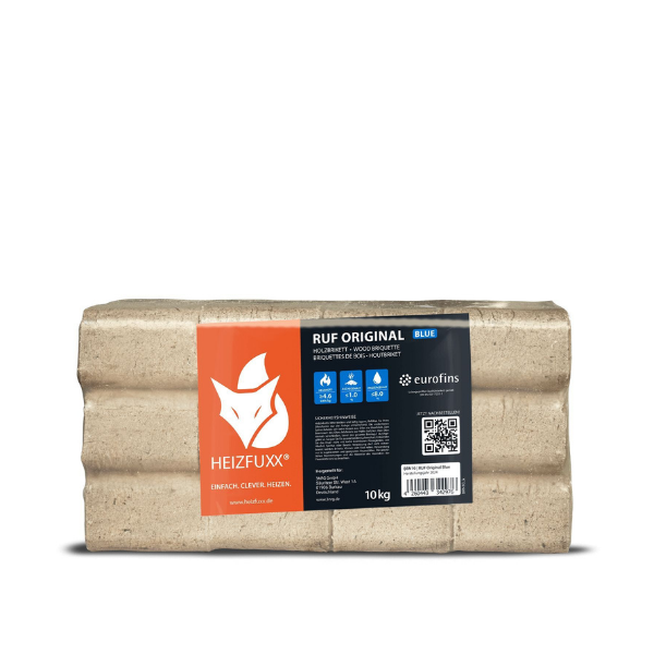 Heizfuxx RUF Original Blue Holzbriketts – Hochverdichtete Hartholz-Briketts