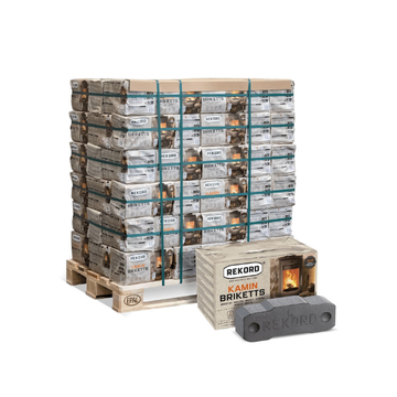Rekord Braunkohlebriketts – 900 kg Palette (90 × 10 kg Pakete)